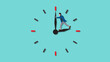 turn back time to fix mistake or completing the task, trying to get time back, extension of time to complete the work, businessman tries to turn back the clock to rewind time concept illustration