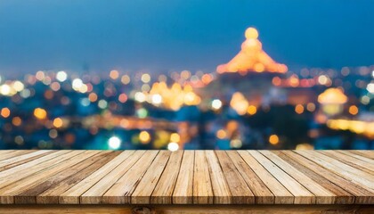 Wall Mural - the empty wooden table top with blur background of india city