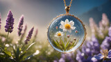 Fototapeta Boho - Beautiful pendant with flowers in resin. pendant necklace.  AI generated image, ai