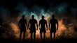 © Tida - Athletic Silhouettes Preparing for a Night Match - The silhouettes of athletes imbue a mysterious, anticipatory quality as they prepare for a night-time soccer match