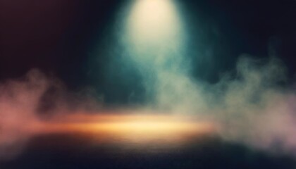 Poster - abstract dark concentrate floor scene with mist or fog spotlight and display