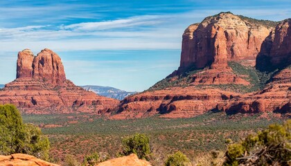 Poster - beautiful and clean virtual background or backdrop for yoga zen meditation room space with serene and calm natural organic scenic outside desert red rock sedona view