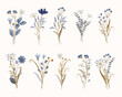 blue brown floral watercolor bouquet collection
