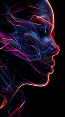 Wall Mural - abstract background. neon art lines in the shape of a woman's face. generative ai 