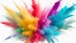freeze motion of colorful painted powder exploding on white background abstract design of color dust cloud particles explosion splash of colorful painted powder on white background