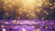 abstract violet and gold shiny christmas background with glitter and confetti holiday bright purple blurred backdrop with golden particles and bokeh
