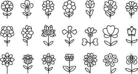 Wall Mural - Flowers Vector line icons  set outline on white background