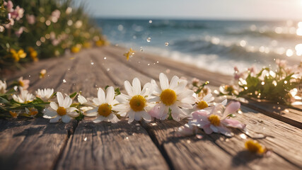 Beautiful flowers on the beach of sea