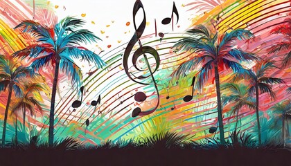 Wall Mural - palm trees music notes background abstract summer audio concert