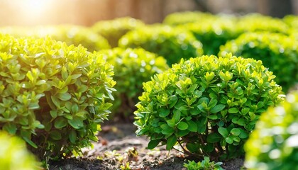 Wall Mural - natural boxwood bushes sunlight among the bushes spring background panorama