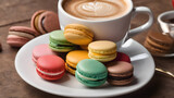 Fototapeta  - Traditional french colorful macarons . Different multi-colored macaroon cookies. AI generated image, ai.