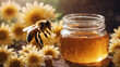 Bee and honeycomkb. Honey as sealthy food concept, diet, dieting. Delicious sweet honey  AI generated image, ai