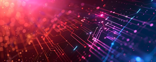 AI digital futuristic technology abstract banner background illuminated by vibrant neon lights, forming a dynamic and interconnected network of systems