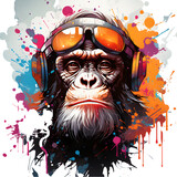 Fototapeta  - t-shirt on printing cartoon Chimpanzee multicolored on isolated background