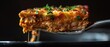 Authentic Mexican Enchilada: Savory Bite-Sized Portion on Silver Fork - Close-Up Food Photography Highlighting Textures of Tender Chicken, Gooey Cheese, and Crispy Tortilla with Cilantro Pop of Color