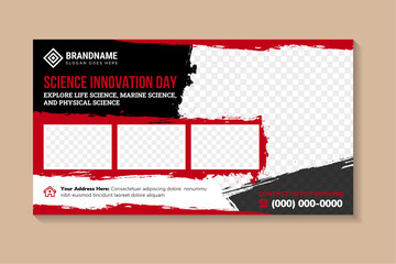 Wall Mural - science innovation day design banner design. advertising of scientific seminar. red and black simple