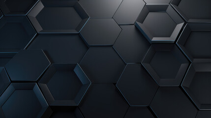 Poster - Abstract dark hexagon pattern on black grey neon background technology style. Modern futuristic honeycomb concept.