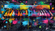 World Jazz Day, Music Elements Flat Pop Art Painting Illustration On Wall, Generative Ai