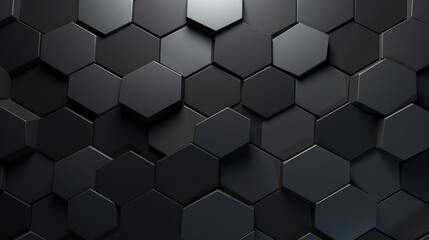 Poster - Abstract dark hexagon pattern on black grey neon background technology style. Modern futuristic honeycomb concept.