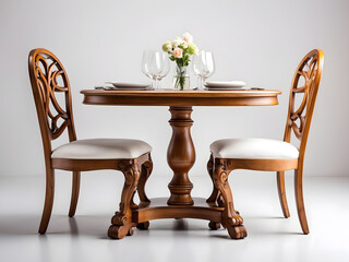 Wall Mural - Classic dining table and chair set isolated on a white background.