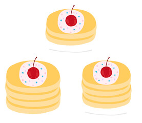 Wall Mural - Pancakes With Topping Cherry Fruit And Whipped Cream Cartoon illustration Pancakes Breakfast Cartoon illustration Pancakes Drawing