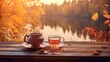  Autumn cozy coffee background. Illustration AI Generative Free Photo
