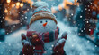 © AI ARTISTRY - mobile device in a hand with a snowman hat for Christmas