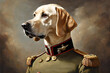 Funny Dog Oil Painting, General. Funny lab dog spoofed into a classical oil painting of a military general. The animal pet is now a soldier