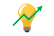 Investment Ideas and stock market concept with a shining light bulb with a stock graph chart as a bulb filament bursting out of the glass showing new growth and future success in business and finance