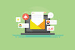 © Sammby - Customers receive online message notification on laptop screen, open newsletter document, email marketing campaign performance analytics software vector illustration.
