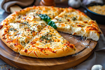 Sticker - Pizza with cheese and herbs on top is cut into slices.