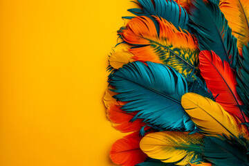 Sticker - Close up of colorful feather with multiple colors including orange yellow and green.