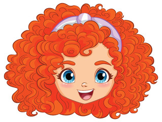 Sticker - Vector illustration of a smiling girl with red curls