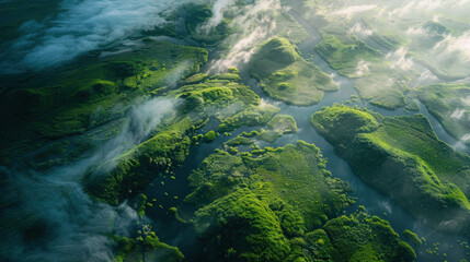 Wall Mural - aerial view of green river