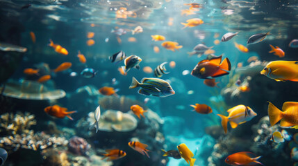 Wall Mural - colorful tropical fish swimming in an underwater ocean