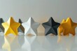 Five stars ratings web 2.0 button. Yellow and gray shapes with shadow and reflection on white .