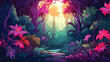 Fantasy tropical jungle forest in surreal colors.