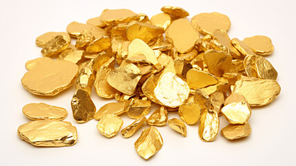 Wall Mural - Gold nuggets on a white background. Gold is a precious stone.