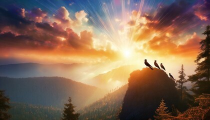 Wall Mural - sunset in the mountains