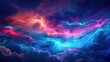 Sky with many abstract mesmerizing clouds with penetrating rays of sunlight. Abstract futuristic landscape of colorful clouds and dreams