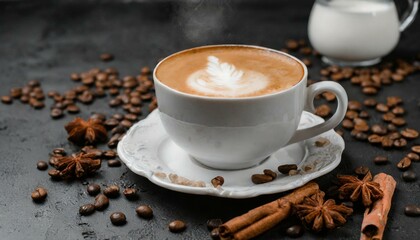 Wall Mural - Rich and Creamy: Hot Cappuccino Delight on a Dark Canvas