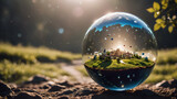 Fototapeta  - World globe cystal glass in nature.. Environmental conservation World environment day.  AI generated image, ai