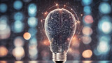 Fototapeta  - Creative concept of human brain in light bulb. AI generated image. Creative brain Idea and light bulb concept ,Business and education concept