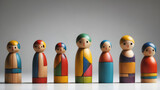 Fototapeta  - Colorful  Wooden figure peg dolls. creative thinking and human resources, Recruitment employee concept  AI generated image, ai
