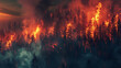 A serene forest tragically consumed by a fierce wildfire, invoking both awe and sorrow in the viewer