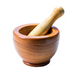 Wooden mortar and pestle isolated on transparent background.