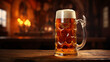 A traditional German beer stein filled with beer.