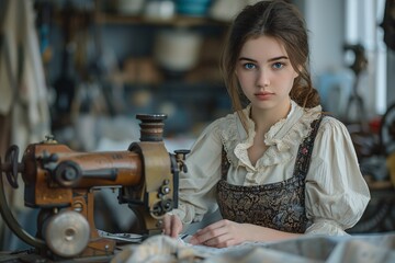 Poster - Gorgeous seamstress in atelier.