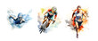 A set of watercolors for triathlon. Silhouettes of splash points.