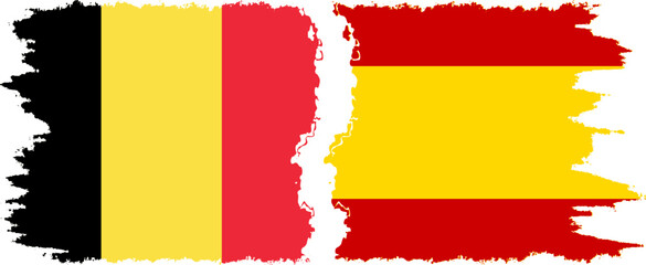 Spain and Belgium grunge flags connection vector